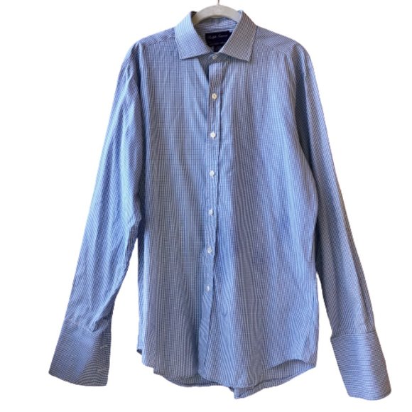 Ralph Lauren PURPLE LABEL Blue Checker Dress Shirt - Picture 7 of 13